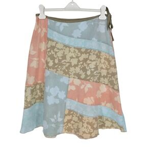 J.Jill Patchwork Midi Skirt Womens 8 Multicolor Floral 100% Linen Boho Summer